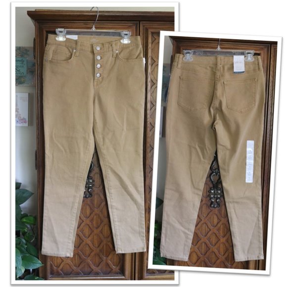 New Directions Button Fly High Rise Jeans - Khaki, Size 6 - Picture 1 of 16